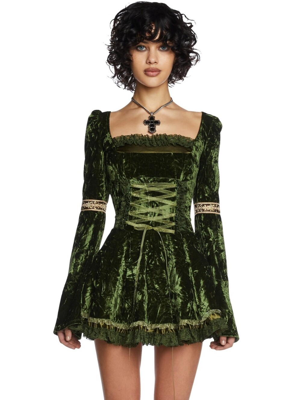 NWT 3X Myths & Legends Green Velour Mini Dress (Dolls Kill)